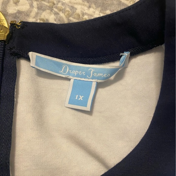 DRAPER JAMES PERSELY PONTE DRESS in light blue and navy 1x plus a-line - Picture 6 of 6